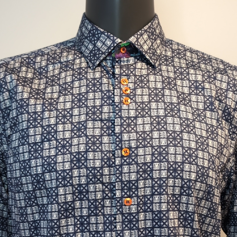 Au Noir Navy Blue Geometric Patterned Shirt